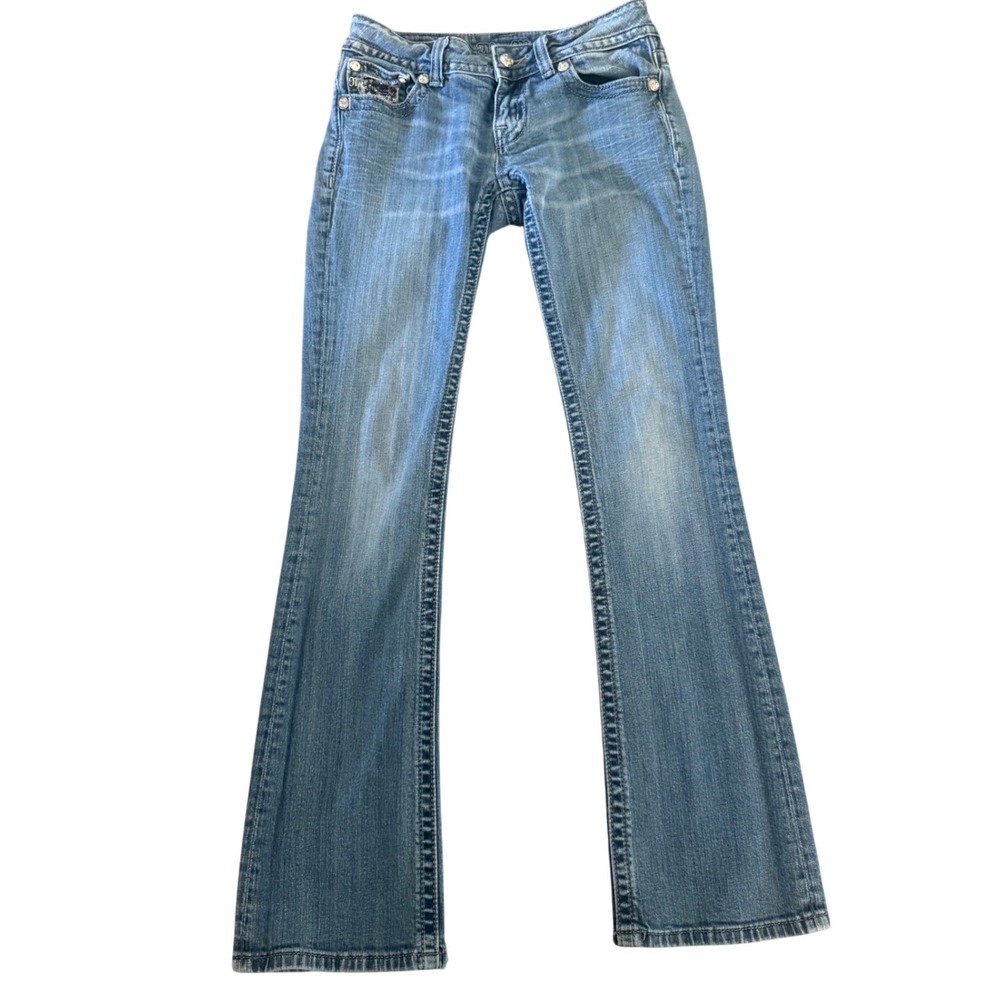 Miss Me Bootcut Jeans Women's 28 Sequin Pockets Distressed Faded Y2K Flare Jeans